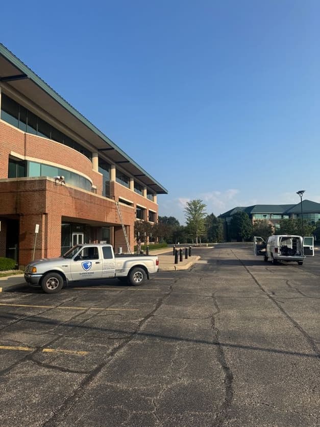 Super Shine Services work truck at a commercial office property